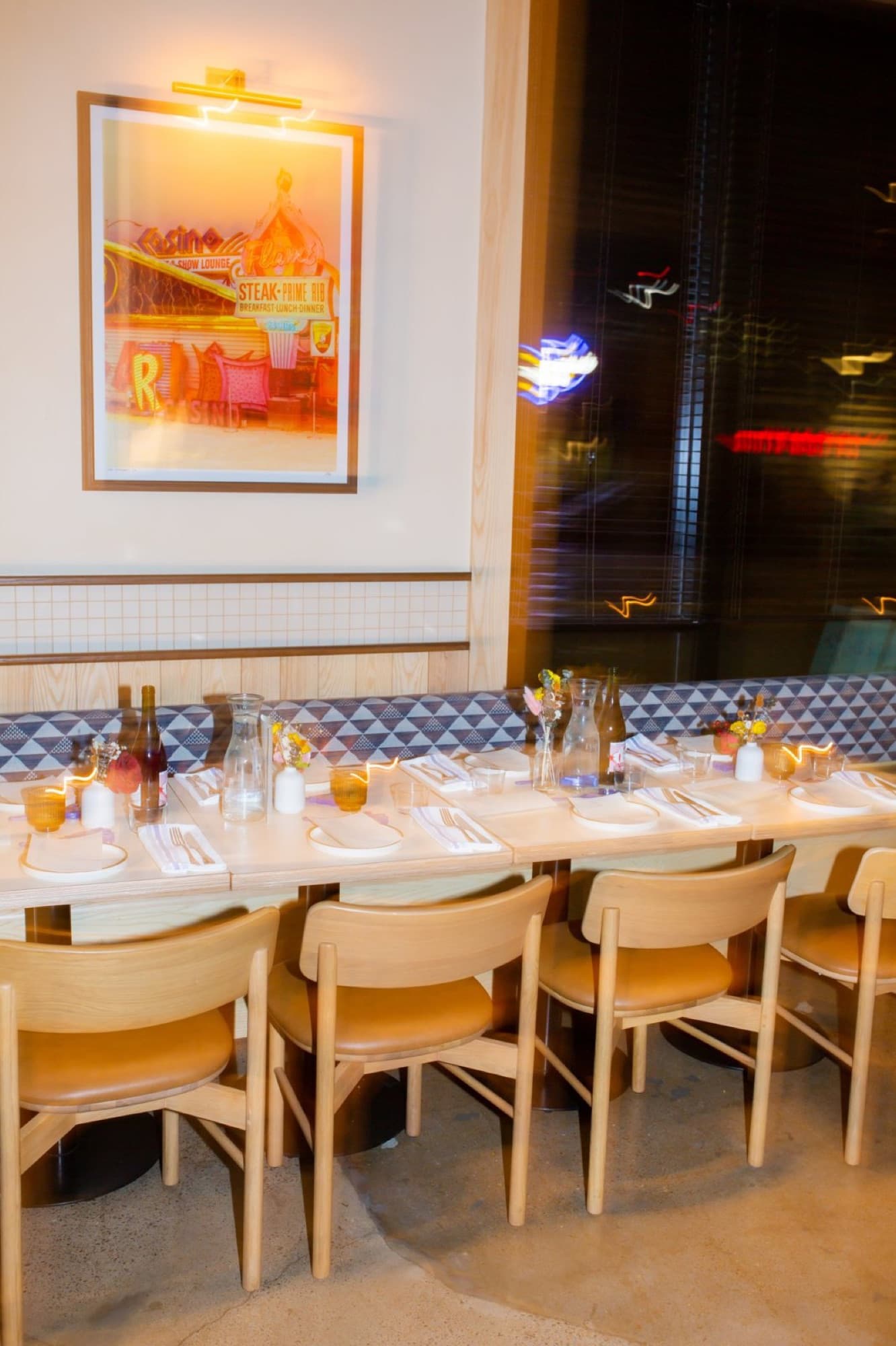 A restaurant table set for guests
